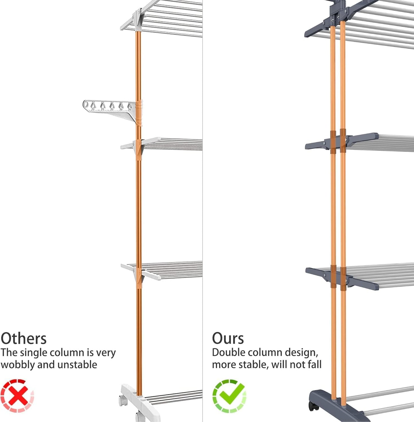 BuzyBe Airer Clothes Drying Rack,4-Tier Foldable Clothes Hanger Adjustable Large Stainless Steel Garment Laundry Racks for Indoor Outdoor