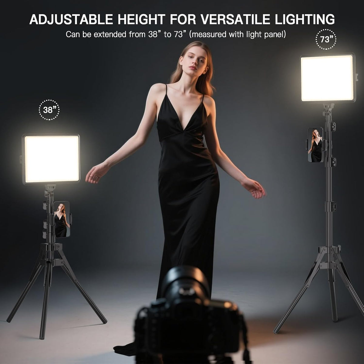 NiceVeedi 1-Pack LED Video Light Kit, Photography Lighting Kit, 2800-6500K Dimmable Studio Light with Tripod Stand & Phone Holder, 73" Stream Light for Video Recording, Game Streaming, YouTube buzybe