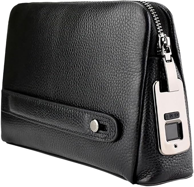 Welaso Fingerprint Lock Leather Handbag,Anti Theft Waterproof Genuine Leather Clutch Bag Wallet for Man Woman buzybe