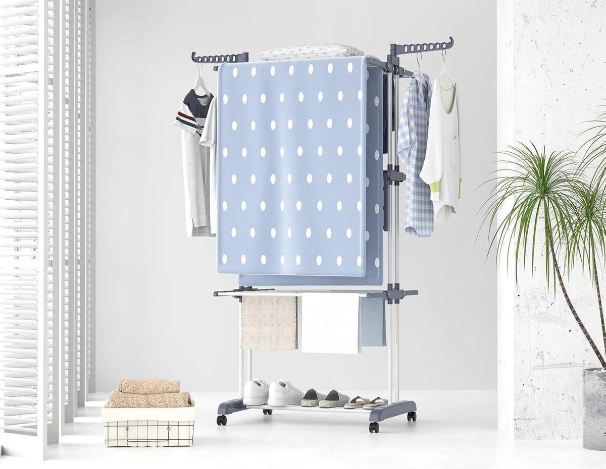 BuzyBe Airer Clothes Drying Rack,4-Tier Foldable Clothes Hanger Adjustable Large Stainless Steel Garment Laundry Racks for Indoor Outdoor BuzyBe
