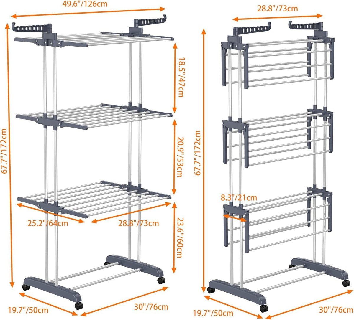 BuzyBe Airer Clothes Drying Rack,4-Tier Foldable Clothes Hanger Adjustable Large Stainless Steel Garment Laundry Racks for Indoor Outdoor BuzyBe