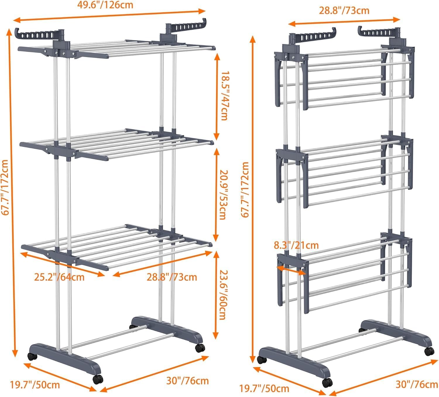 BuzyBe Airer Clothes Drying Rack,4-Tier Foldable Clothes Hanger Adjustable Large Stainless Steel Garment Laundry Racks for Indoor Outdoor BuzyBe