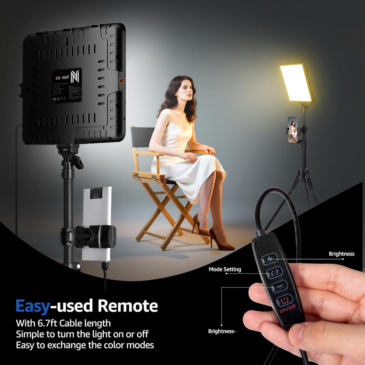 NiceVeedi 1-Pack LED Video Light Kit, Photography Lighting Kit, 2800-6500K Dimmable Studio Light with Tripod Stand & Phone Holder, 73" Stream Light for Video Recording, Game Streaming, YouTube buzybe