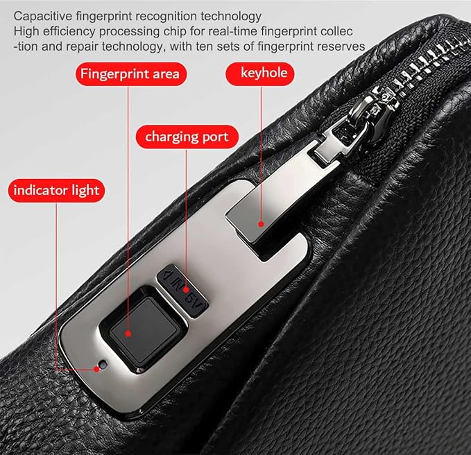 Welaso Fingerprint Lock Leather Handbag,Anti Theft Waterproof Genuine Leather Clutch Bag Wallet for Man Woman buzybe