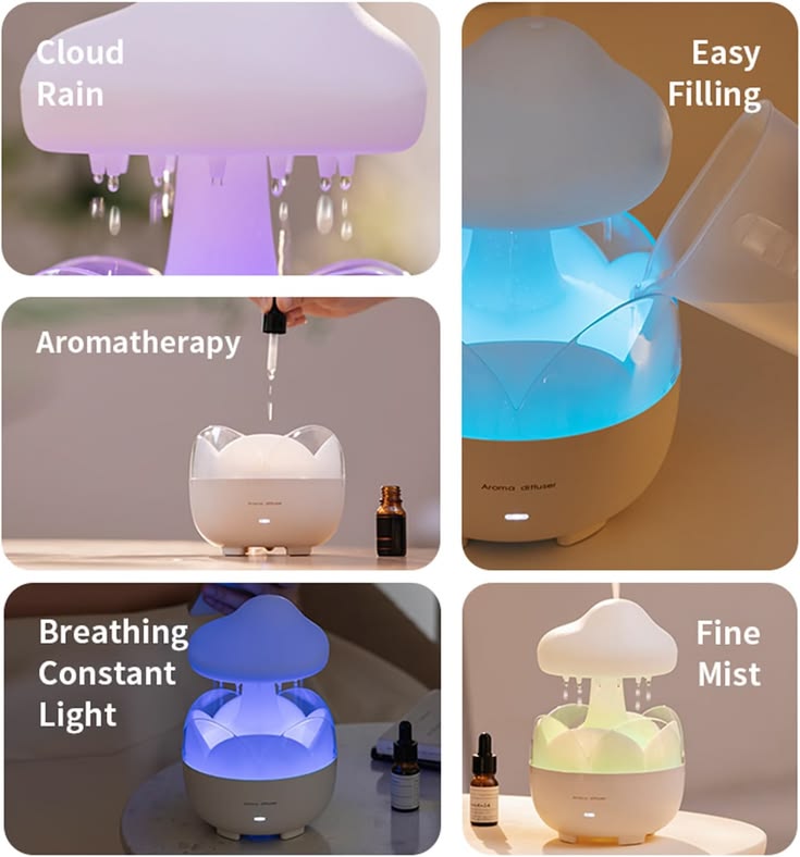 Buzybe Cloud Humidifier with Remote Control &amp; Waterfall Lamp | Relaxing Rain Cloud Aroma Diffuser &amp; LED Night Light BuzyBe