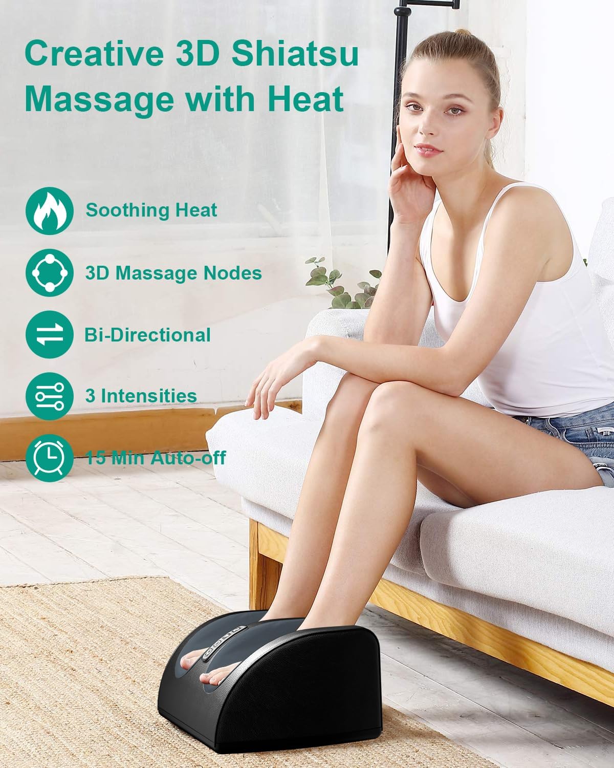 BuzyBe Shiatsu Foot Massager Machine with Heat, Foot and Calf Massager with Massage Roller, Deep Tissue Massager for Plantar Fasciitis, Pain Relief, Promotes Blood Circulation, Gifts for Women & Men