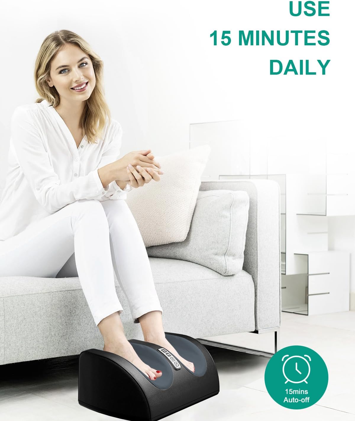 BuzyBe Shiatsu Foot Massager Machine with Heat, Foot and Calf Massager with Massage Roller, Deep Tissue Massager for Plantar Fasciitis, Pain Relief, Promotes Blood Circulation, Gifts for Women & Men