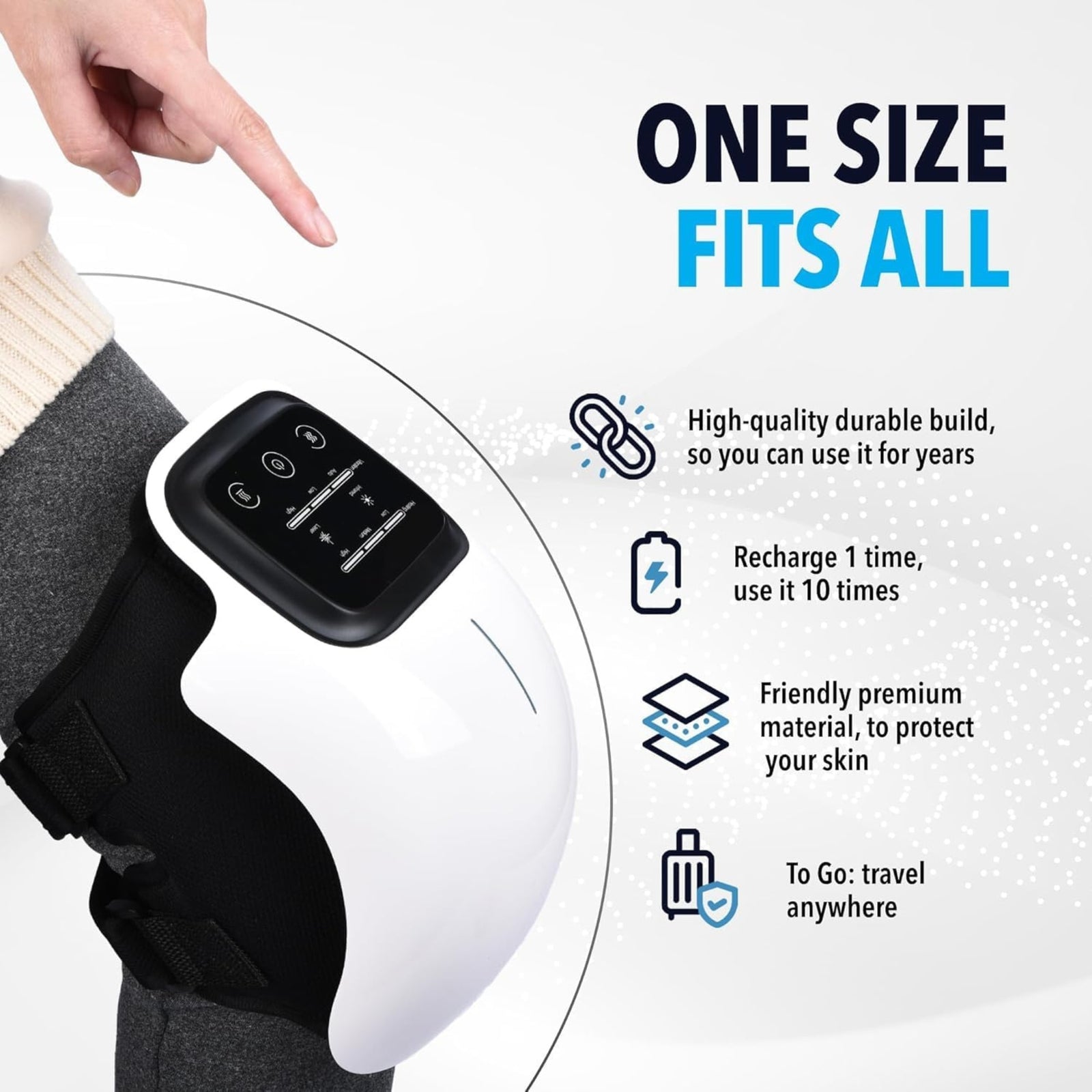 BuzyBe Portable Knee Massager with Heat & Vibration | Wireless Knee Pain Relief Device | Rechargeable Heated Knee Brace | 3 Heat & Massage Modes | 2000mAh Battery | for Men, Women & Seniors BuzyBe