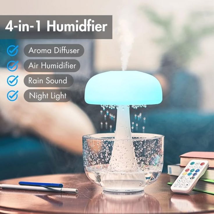 Buzybe Cloud Humidifier with Remote Control &amp; Waterfall Lamp | Relaxing Rain Cloud Aroma Diffuser &amp; LED Night Light BuzyBe