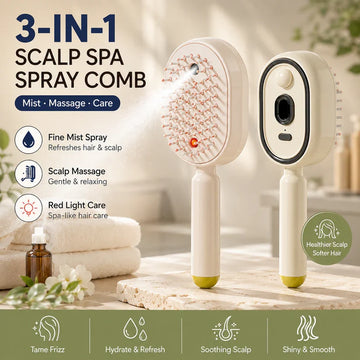 BuzyBe Electric Spray Air Cushion Massage Comb with Oil Applicator, Rechargeable Hair Massage Brush with Essential Oil Mist, Detangling Anti-Static Scalp Care Comb for Women & Girls BuzyBe