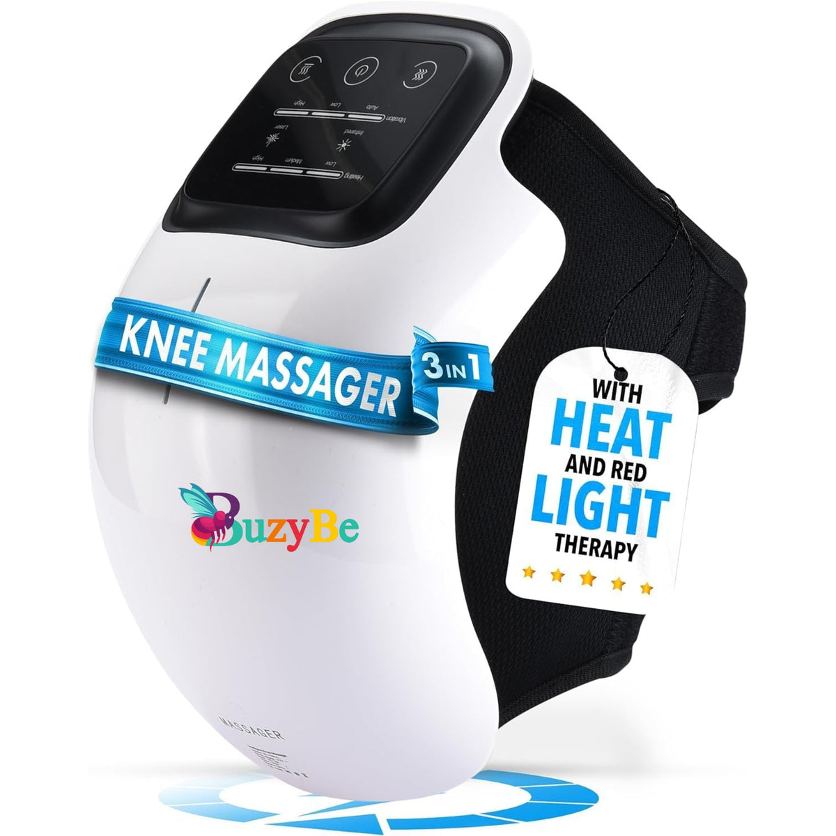 BuzyBe Portable Knee Massager with Heat & Vibration | Wireless Knee Pain Relief Device | Rechargeable Heated Knee Brace | 3 Heat & Massage Modes | 2000mAh Battery | for Men, Women & Seniors BuzyBe