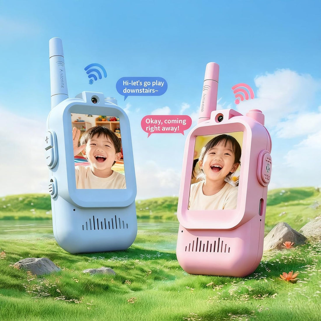 BuzyBe Kids Video Walkie Talkie 2 Pack – Rechargeable LCD Screen Video Intercom with Camera, Long-Range Two-Way Radio Toy for Boys & Girls