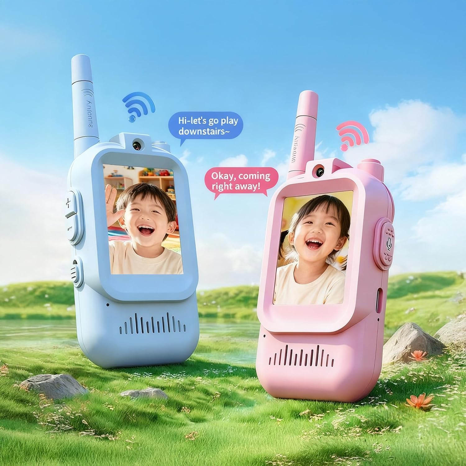 BuzyBe Kids Video Walkie Talkie 2 Pack – Rechargeable LCD Screen Video Intercom with Camera, Long-Range Two-Way Radio Toy for Boys & Girls