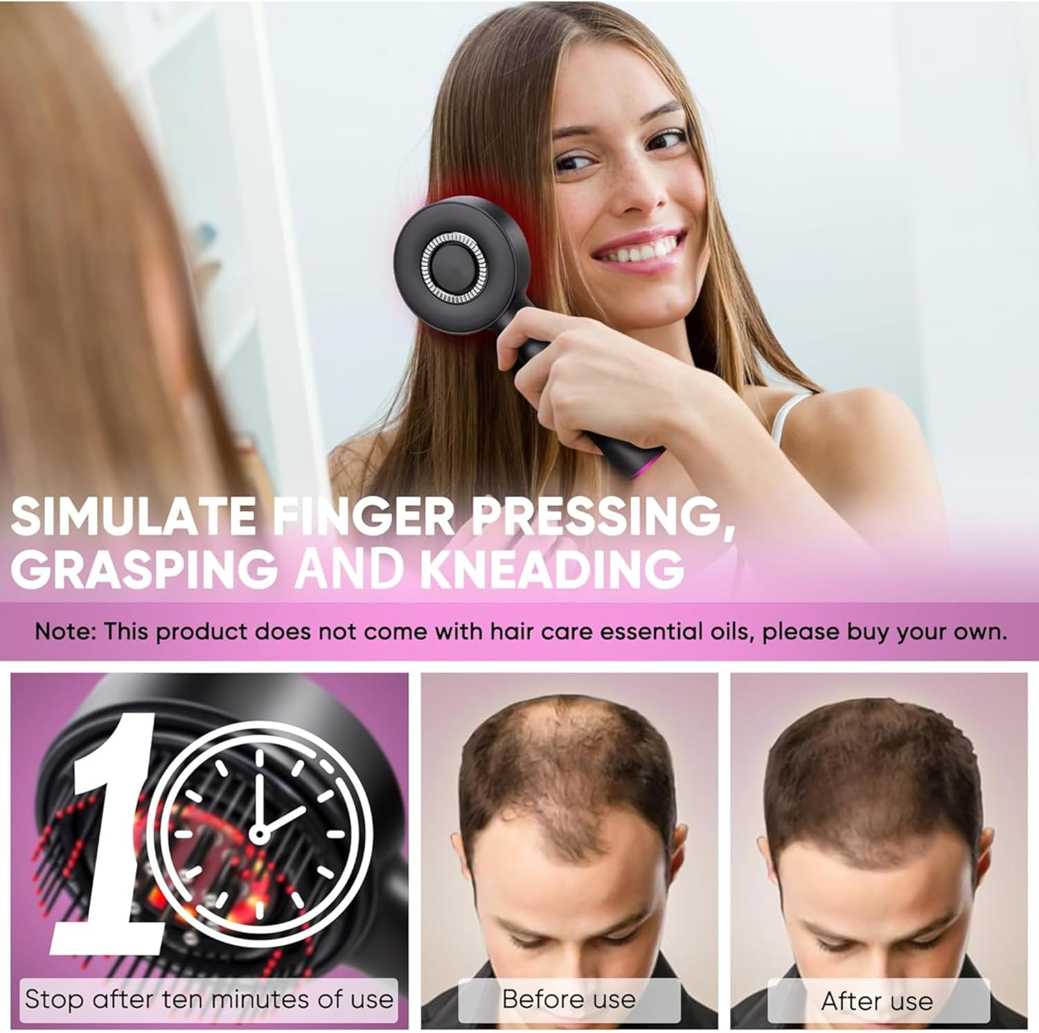 BuzyBe Scalp Massager Brush with Red Light Therapy – Cordless Head Massager with Hair Oil Applicator, Waterproof Deep Scalp Massage Comb for Hair Growth & Relaxation