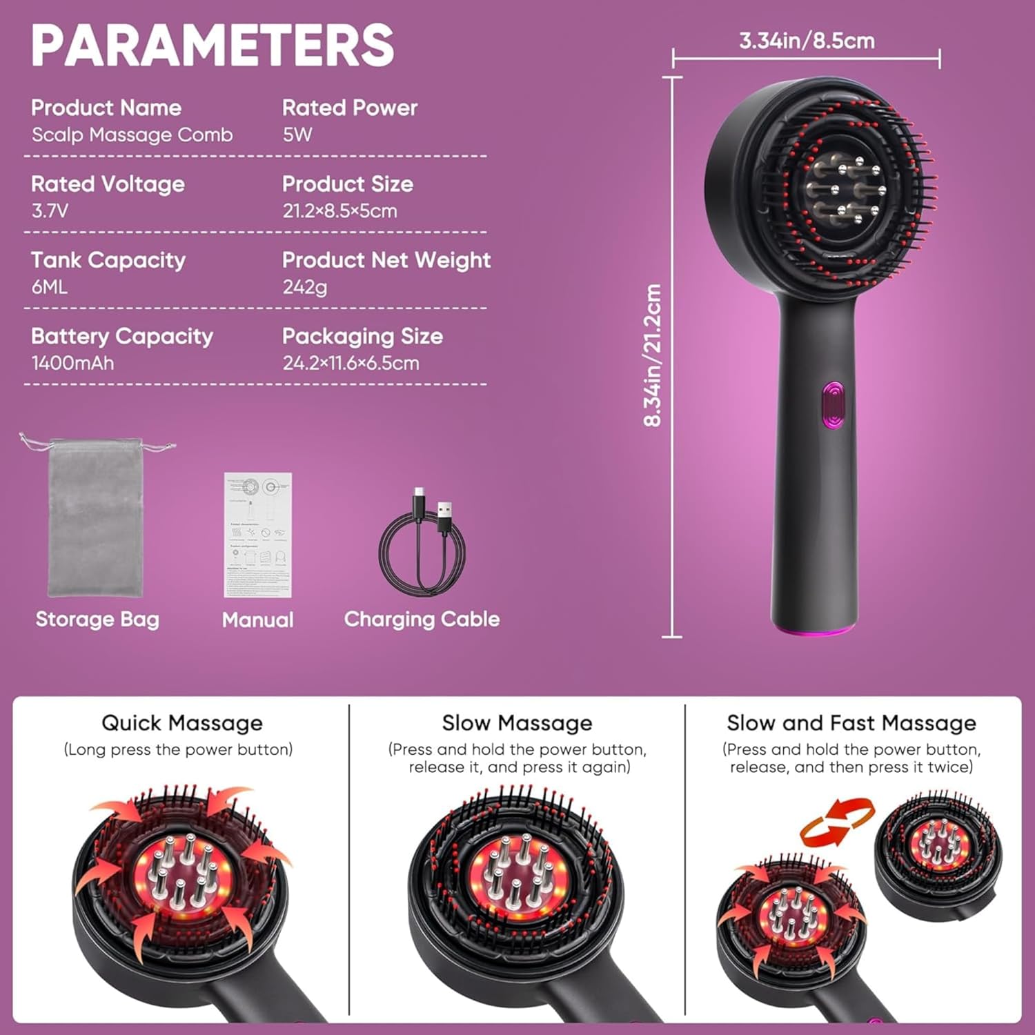 BuzyBe Scalp Massager Brush with Red Light Therapy – Cordless Head Massager with Hair Oil Applicator, Waterproof Deep Scalp Massage Comb for Hair Growth & Relaxation