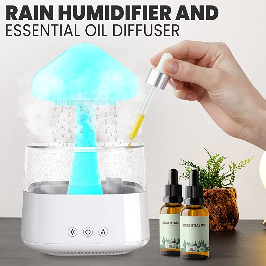Buzybe Cloud Humidifier with Remote Control &amp; Waterfall Lamp | Relaxing Rain Cloud Aroma Diffuser &amp; LED Night Light BuzyBe