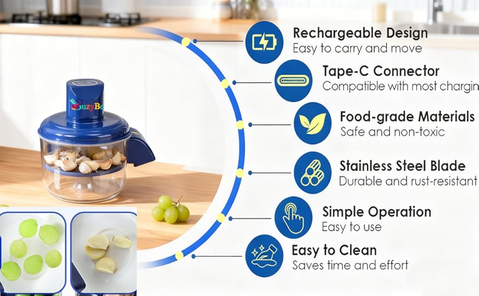 BuzyBe Automatic Garlic Peeling Machine – USB Rechargeable Electric Grape & Cherry Tomato Peeler for Easy Kitchen Use