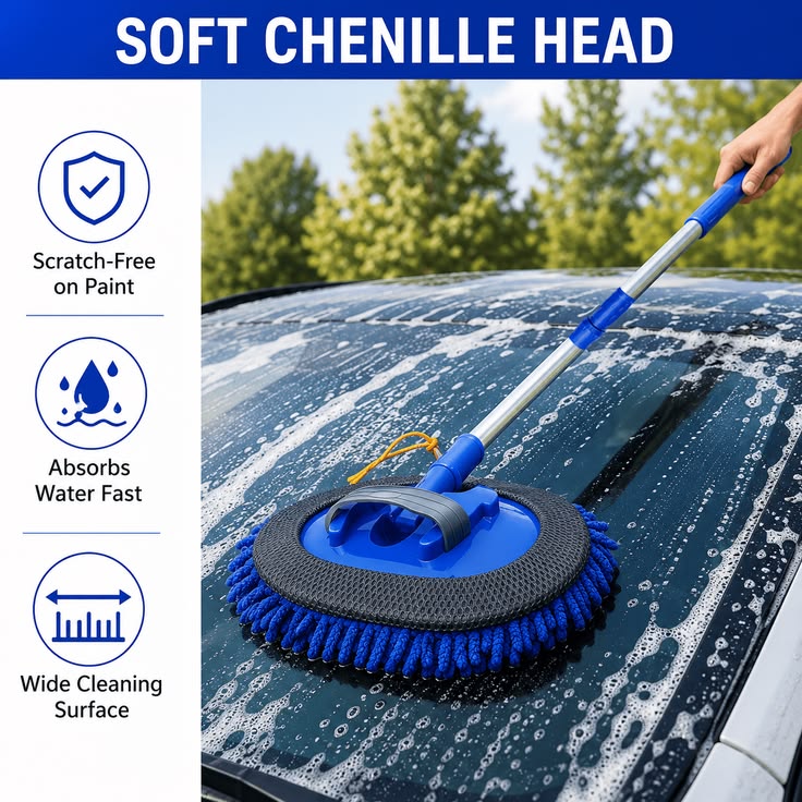 buzybe Car Wash Mop with Extendable Handle – 360° Microfiber Cleaning Brush | Telescopic Car Cleaning Tool BuzyBe