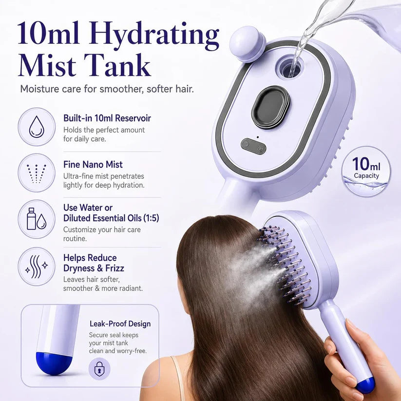 BuzyBe Electric Spray Air Cushion Massage Comb with Oil Applicator, Rechargeable Hair Massage Brush with Essential Oil Mist, Detangling Anti-Static Scalp Care Comb for Women & Girls BuzyBe