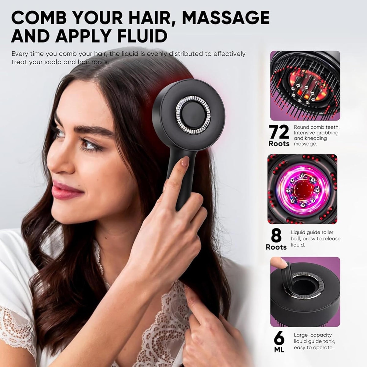 BuzyBe Scalp Massager Brush with Red Light Therapy – Cordless Head Massager with Hair Oil Applicator, Waterproof Deep Scalp Massage Comb for Hair Growth & Relaxation