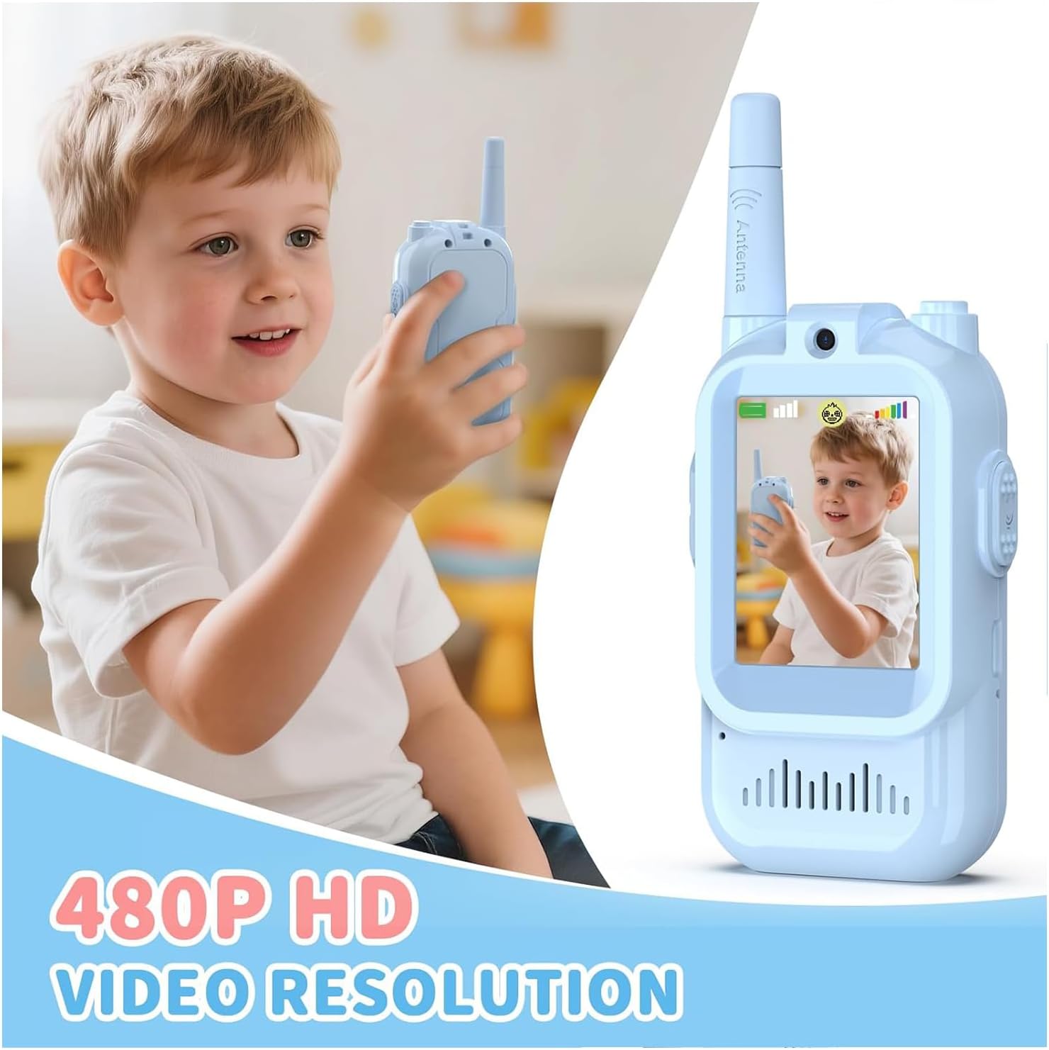 BuzyBe Kids Video Walkie Talkie 2 Pack – Rechargeable LCD Screen Video Intercom with Camera, Long-Range Two-Way Radio Toy for Boys & Girls