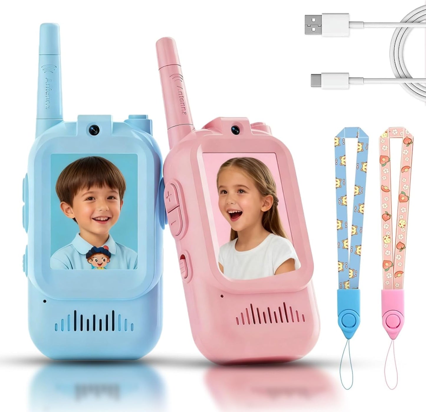 BuzyBe Kids Video Walkie Talkie 2 Pack – Rechargeable LCD Screen Video Intercom with Camera, Long-Range Two-Way Radio Toy for Boys & Girls