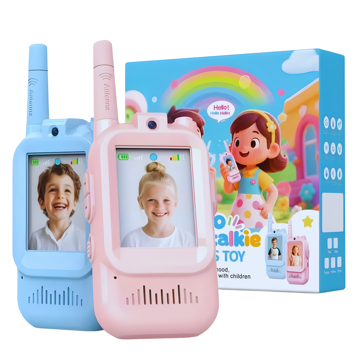 BuzyBe Kids Video Walkie Talkie 2 Pack – Rechargeable LCD Screen Video Intercom with Camera, Long-Range Two-Way Radio Toy for Boys & Girls