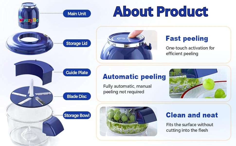 BuzyBe Automatic Garlic Peeling Machine – USB Rechargeable Electric Grape & Cherry Tomato Peeler for Easy Kitchen Use