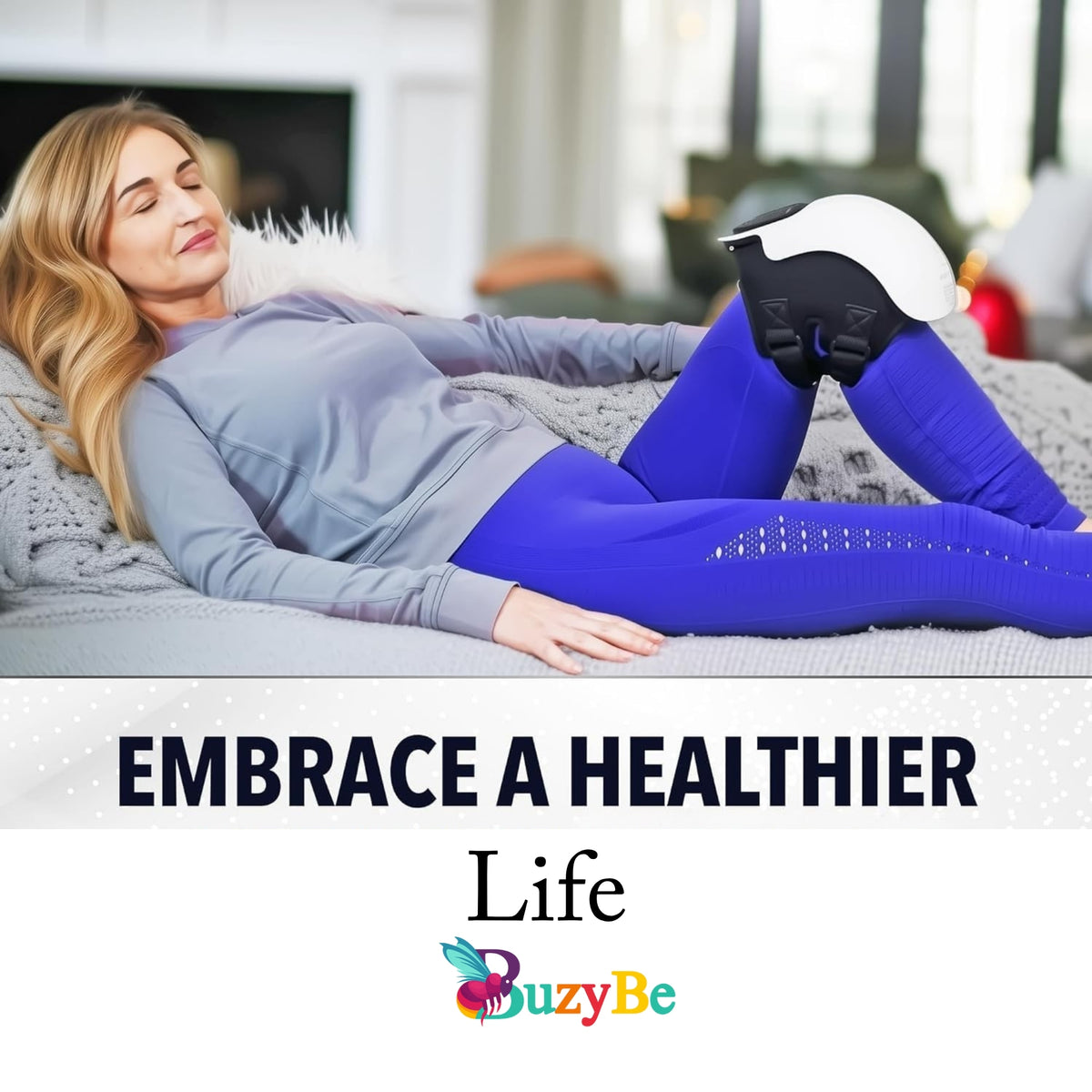 BuzyBe Portable Knee Massager with Heat & Vibration | Wireless Knee Pain Relief Device | Rechargeable Heated Knee Brace | 3 Heat & Massage Modes | 2000mAh Battery | for Men, Women & Seniors BuzyBe