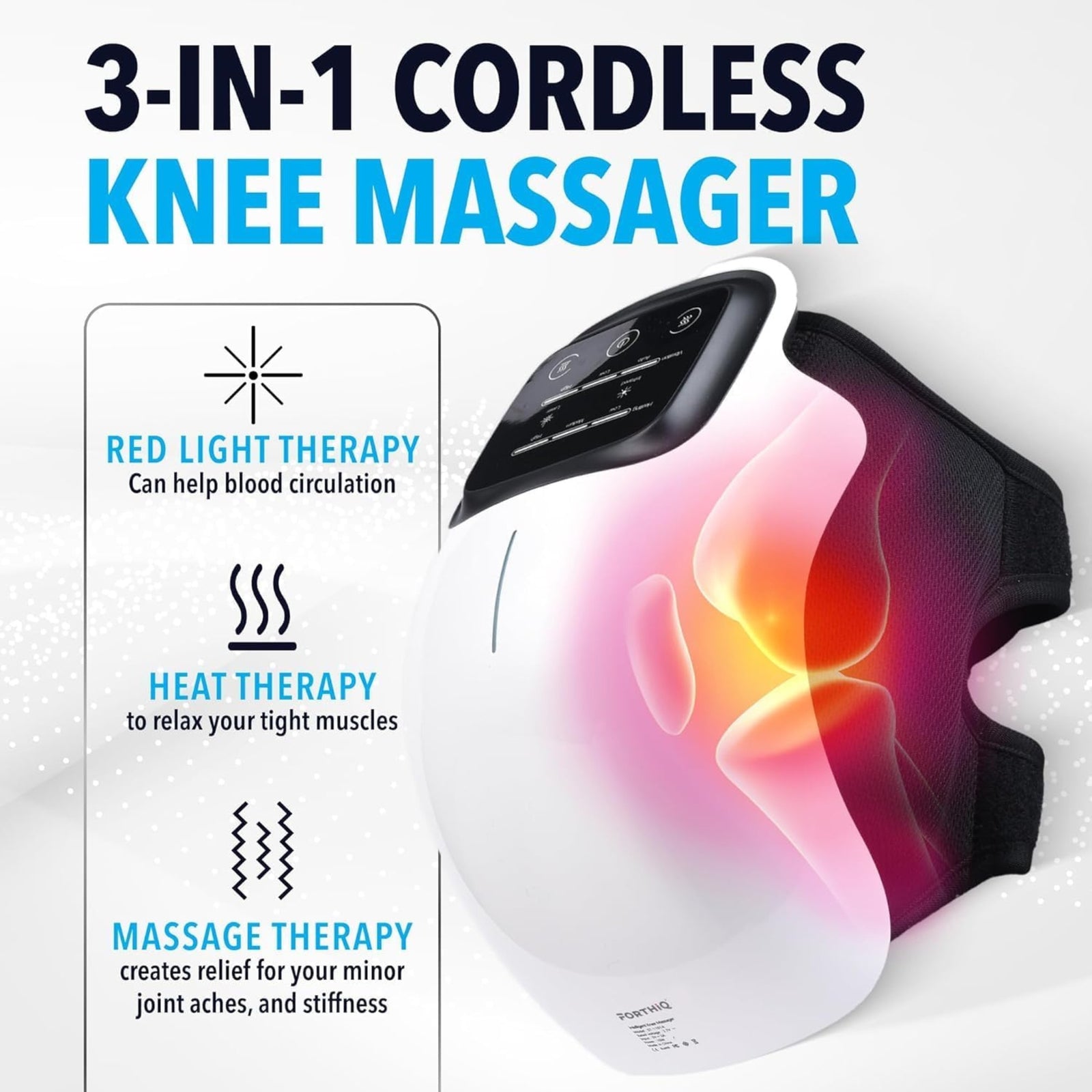 BuzyBe Portable Knee Massager with Heat & Vibration | Wireless Knee Pain Relief Device | Rechargeable Heated Knee Brace | 3 Heat & Massage Modes | 2000mAh Battery | for Men, Women & Seniors BuzyBe