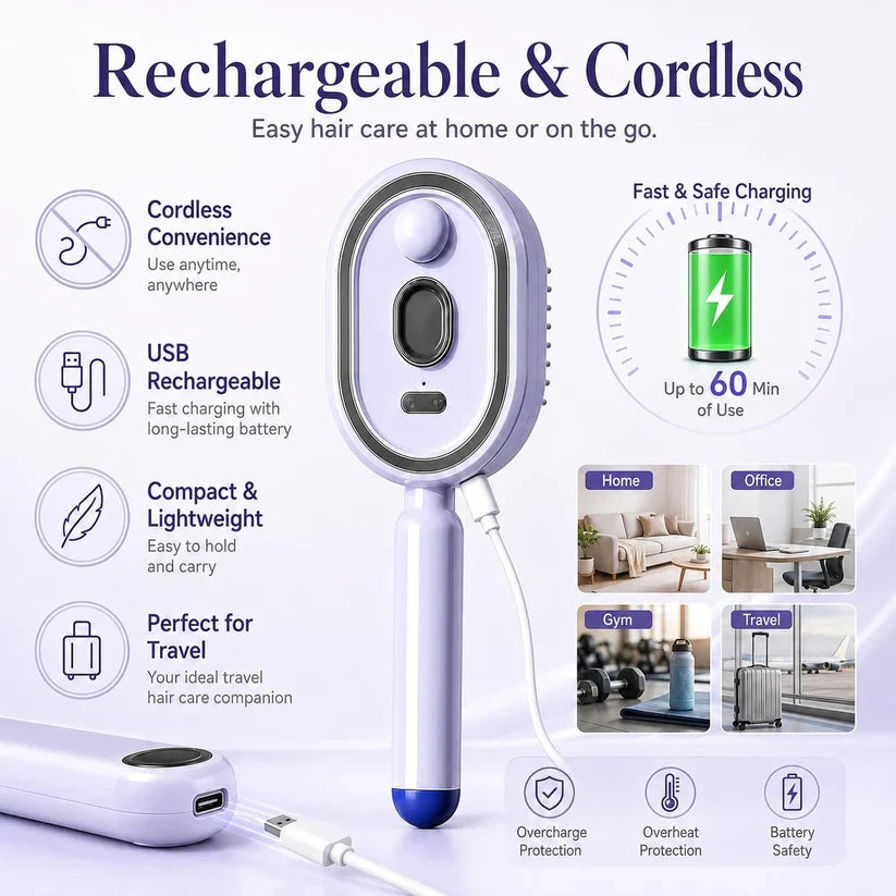 BuzyBe Electric Spray Air Cushion Massage Comb with Oil Applicator, Rechargeable Hair Massage Brush with Essential Oil Mist, Detangling Anti-Static Scalp Care Comb for Women & Girls BuzyBe