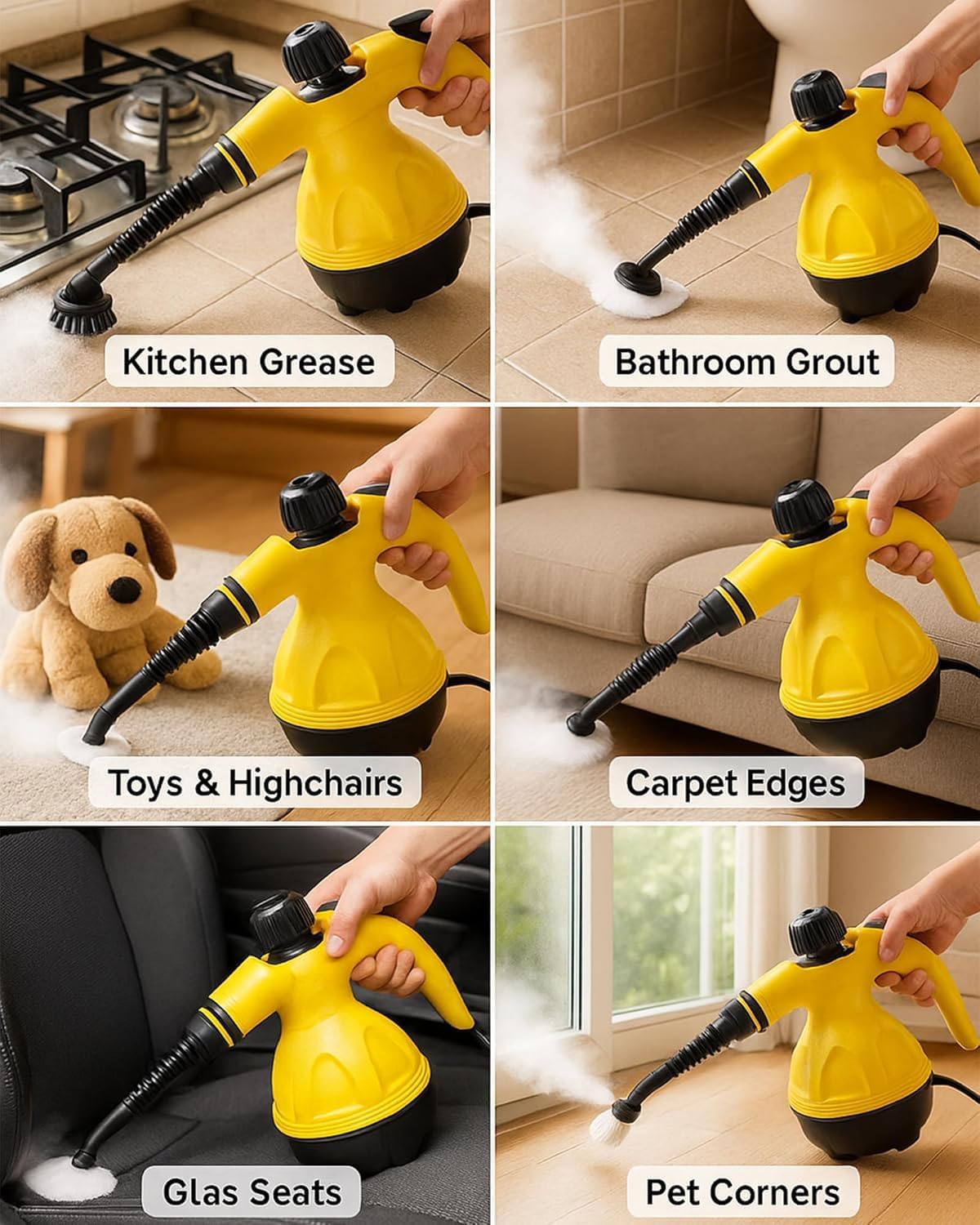 BuzyBe Handheld Steam Cleaner 1000W – High Pressure Portable Steamer for Home, Kitchen, Bathroom, Sofa, Carpet & Floor with 10 Accessories