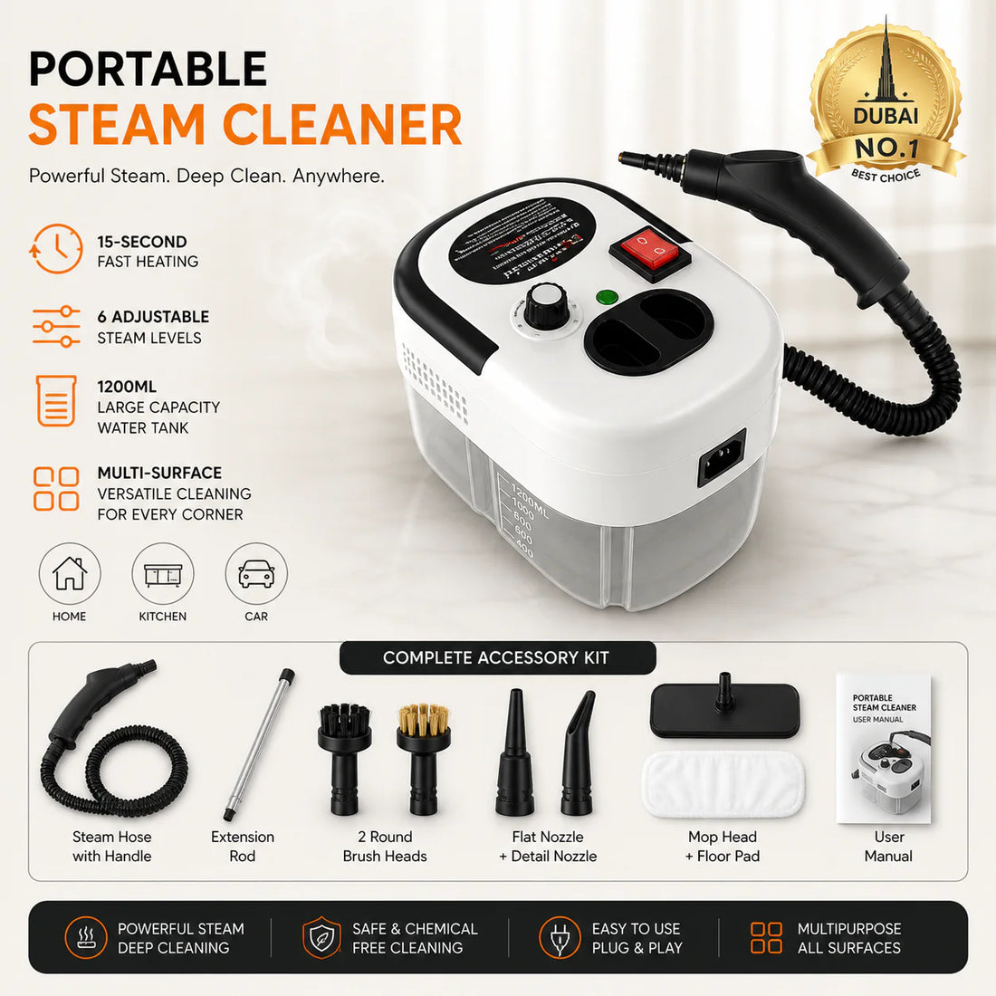 BuzyBe Portable Handheld Steam Cleaner — High Pressure Multi-Surface Cleaning Machine BuzyBe